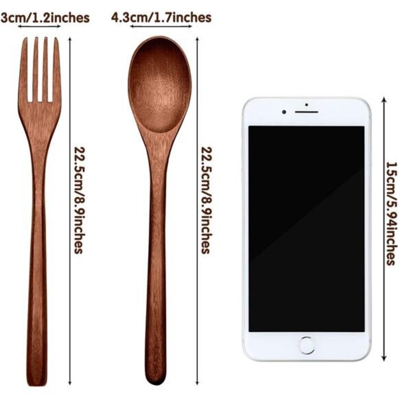 (10 Pack) Wooden Spoons Forks Set Wooden Utensils for Eating Wood Dinner Utensil - Picture 3 of 7